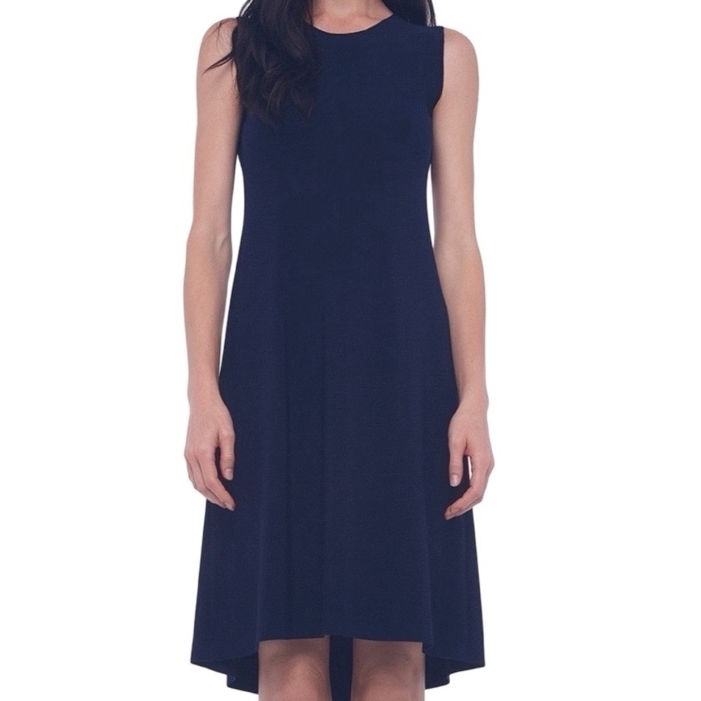 Norma Kamali Womens Timeless Sleeveless Stretch Swing Dress Size Large Blue